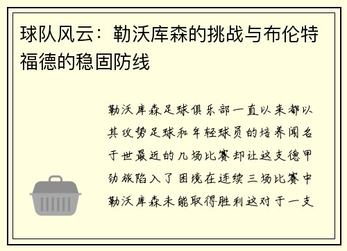 球队风云：勒沃库森的挑战与布伦特福德的稳固防线