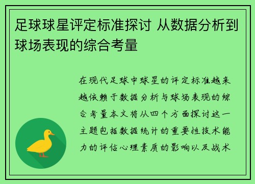 足球球星评定标准探讨 从数据分析到球场表现的综合考量